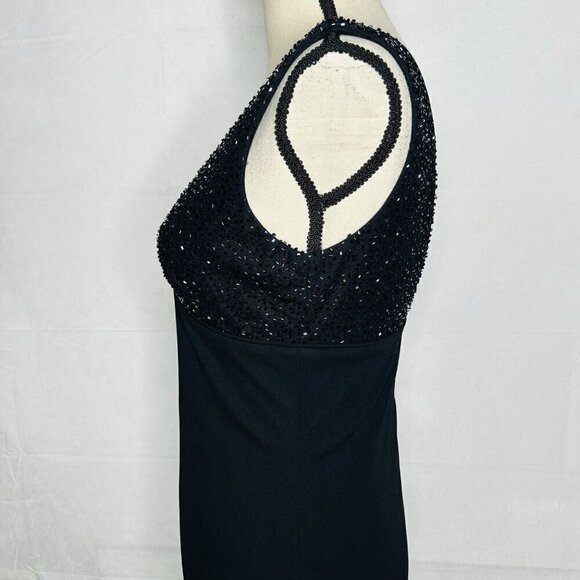 Cache Black Cocktail Dress 90s Y2K Black Sz 2 Beaded Top Vintage V-Neck - Picture 7 of 10